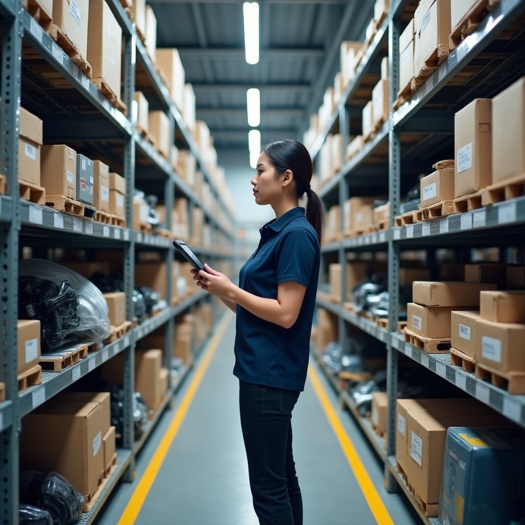 Magazzino ricambi auto organizzato con scaffali e catalogazione precisa